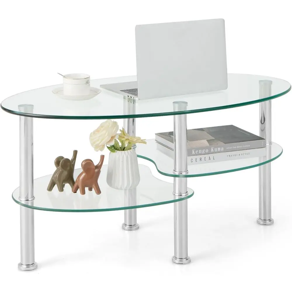 3-Tier Clear Tempered Glass Coffee Table with Chrome Legs, Suitable for Living Room, Bedroom, or Office
3-Tier Clear Tempered Glass Coffee Table with Chrome Legs, Suitable for Living Room, Bedroom, or Office