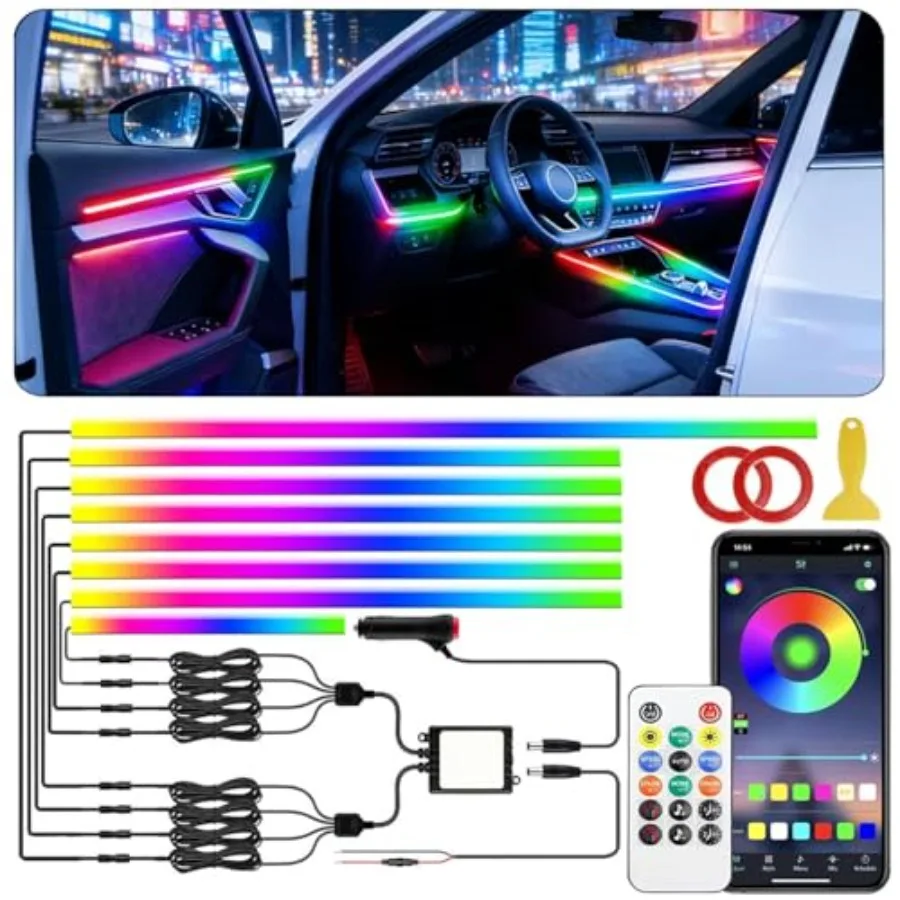 Interior Car LED Strip Lights Acrylic LED Lights for Car with Dynamic Dreamcolor Chasing RGB+IC 8 in 1 235 Inch 800 LEDs Ambien
Interior Car LED Strip Lights Acrylic LED Lights for Car with Dynamic Dreamcolor Chasing RGB+IC 8 in 1 235 Inch 800 LEDs Ambien
