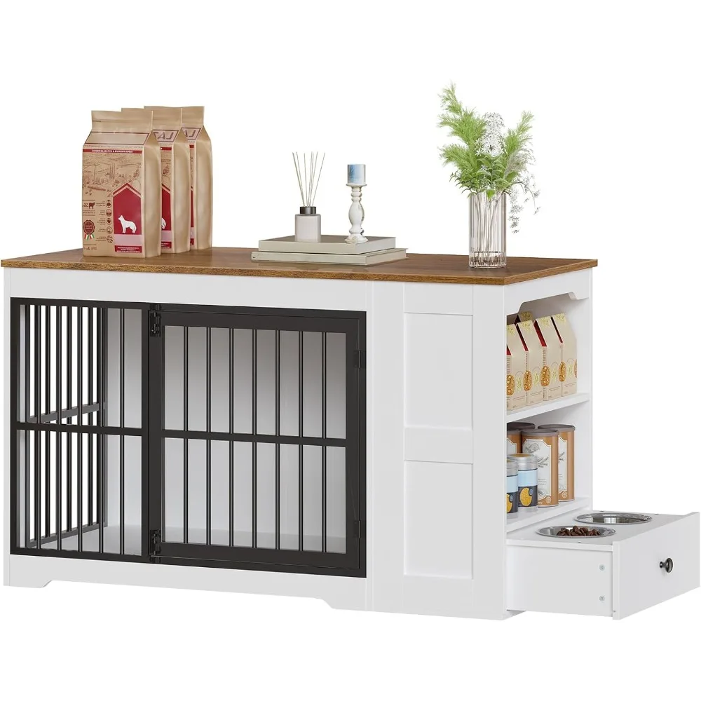Dog Crate Furniture, 47.2” Dog Kennel Indoor with Hidden Feeding Bowls and Storage Shelf, Wooden Dog Cage TV Stand for Medium S
Dog Crate Furniture, 47.2” Dog Kennel Indoor with Hidden Feeding Bowls and Storage Shelf, Wooden Dog Cage TV Stand for Medium S