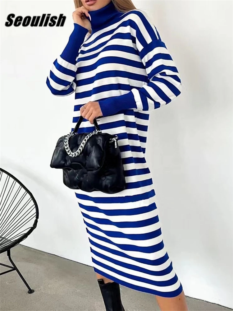 Seoulish Autumn Winter Classic Striped Oversize Knitted Women's Long Dresses 2023 Long Sleeve Casual Loose Sweater Dress Female
Seoulish Autumn Winter Classic Striped Oversize Knitted Women's Long Dresses 2023 Long Sleeve Casual Loose Sweater Dress Female