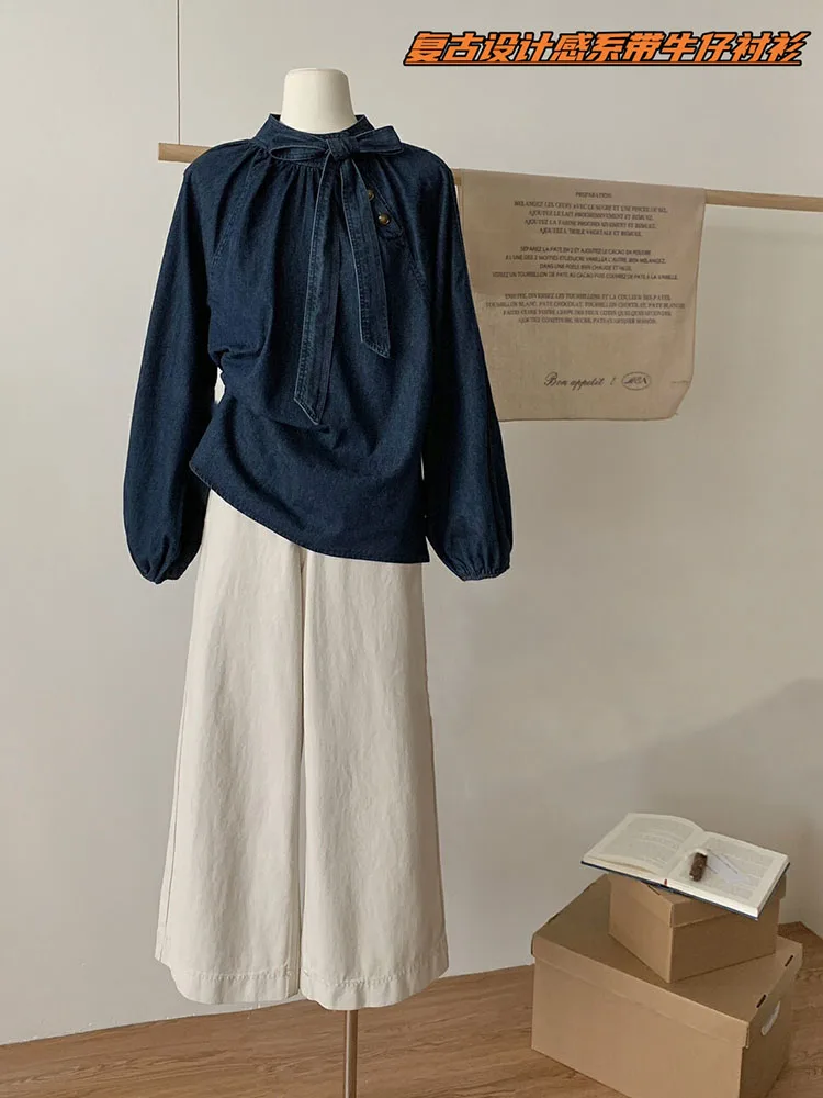 Japanese Fashion Denim Overshirt Women Blue Blouses Lace Up Half high Collar Korean Office Lady Shirts Streetwear High Street
Japanese Fashion Denim Overshirt Women Blue Blouses Lace Up Half high Collar Korean Office Lady Shirts Streetwear High Street