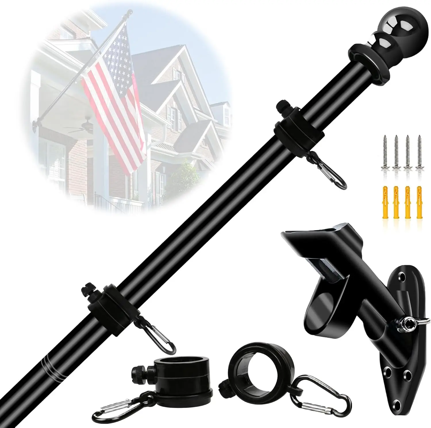 5FT Stainless Steel Wall Mounted Flag Pole Kit with Bracket and Rings for Outdoor Porch Yard
5FT Stainless Steel Wall Mounted Flag Pole Kit with Bracket and Rings for Outdoor Porch Yard