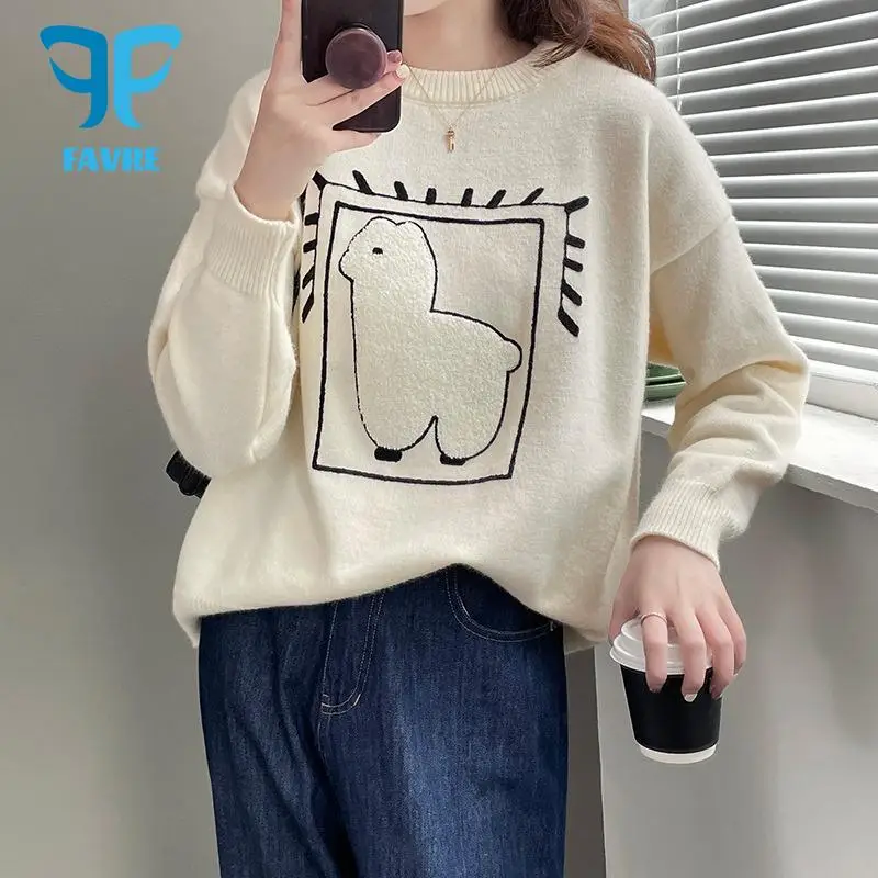 FAVRE 2021 Autumn And Winter Alpaca Cartoon O-neck Sweater Women Korean Style Loose Wild Long-sleeved Sweaters Womens Clothing
FAVRE 2021 Autumn And Winter Alpaca Cartoon O-neck Sweater Women Korean Style Loose Wild Long-sleeved Sweaters Womens Clothing