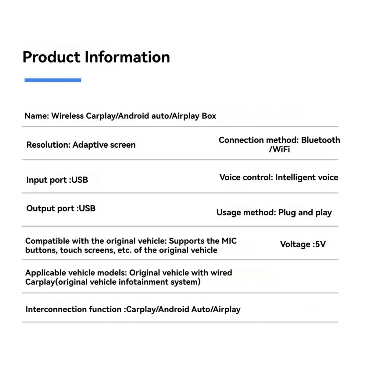 3 In1 Wireless Carplay Adapter Android Auto Carplay Bluetooth+WiFi USB Dongle Wired Carplay to Wireless Airplay
3 In1 Wireless Carplay Adapter Android Auto Carplay Bluetooth+WiFi USB Dongle Wired Carplay to Wireless Airplay