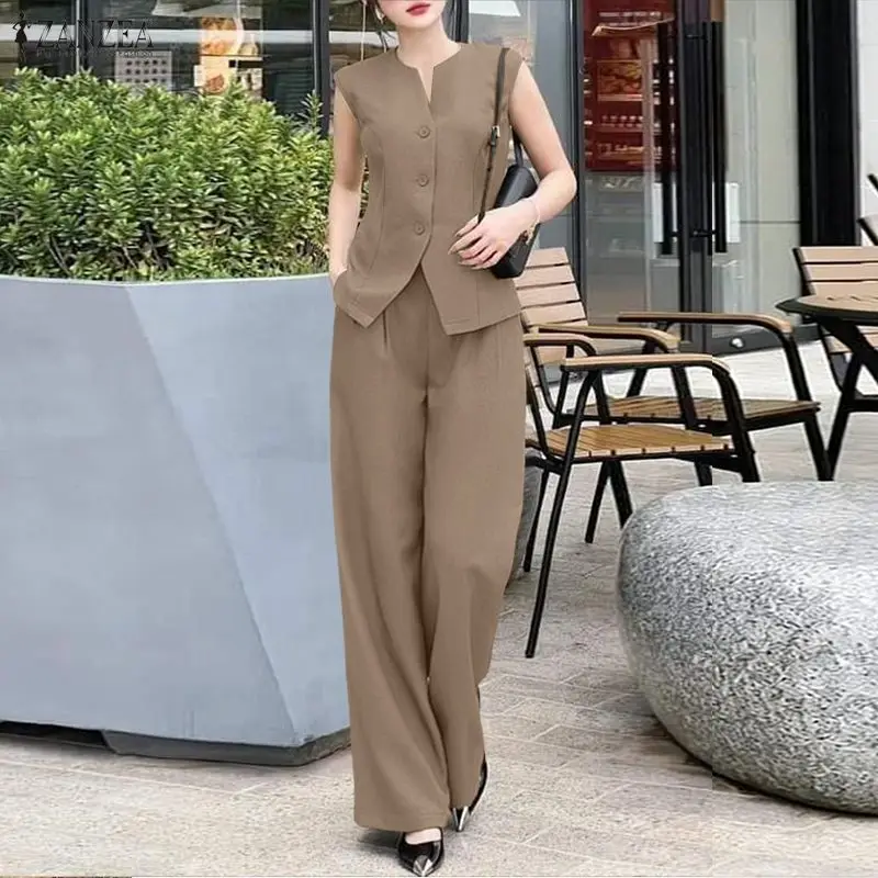Elegant Pant Suits Old Money Style Sleeveless Vests Tops & Wide Leg Pant 2 Pieces Sets ZANZEA Summer Commuting 2pcs Sets Outfits
Elegant Pant Suits Old Money Style Sleeveless Vests Tops & Wide Leg Pant 2 Pieces Sets ZANZEA Summer Commuting 2pcs Sets Outfits
