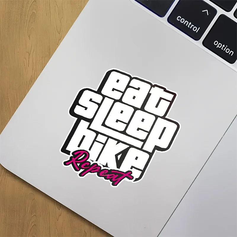 Durable PVC bicycle sticker with the words "Eat Sleep Ride Repeat", ideal for road bikes, mountain bikes, outdoor riding and
Durable PVC bicycle sticker with the words "Eat Sleep Ride Repeat", ideal for road bikes, mountain bikes, outdoor riding and
