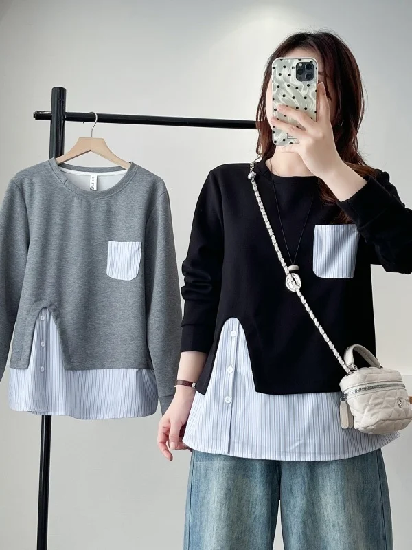 Korean Style Oversized Sweatshirt with Pocket round Neck Patchwork Striped Design Fall Fashion Women's Loose Fit Long Sleeve
Korean Style Oversized Sweatshirt with Pocket round Neck Patchwork Striped Design Fall Fashion Women's Loose Fit Long Sleeve
