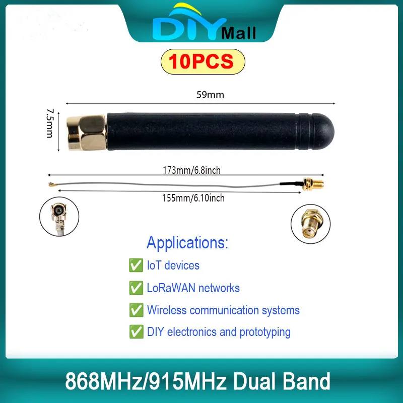10Pcs U.FL IPEX to SMA Antenna 915MHz Dual Band for ESP32 LoRa V3 Node Lora32u4 II WiFi Lora32 Development Board
10Pcs U.FL IPEX to SMA Antenna 915MHz Dual Band for ESP32 LoRa V3 Node Lora32u4 II WiFi Lora32 Development Board