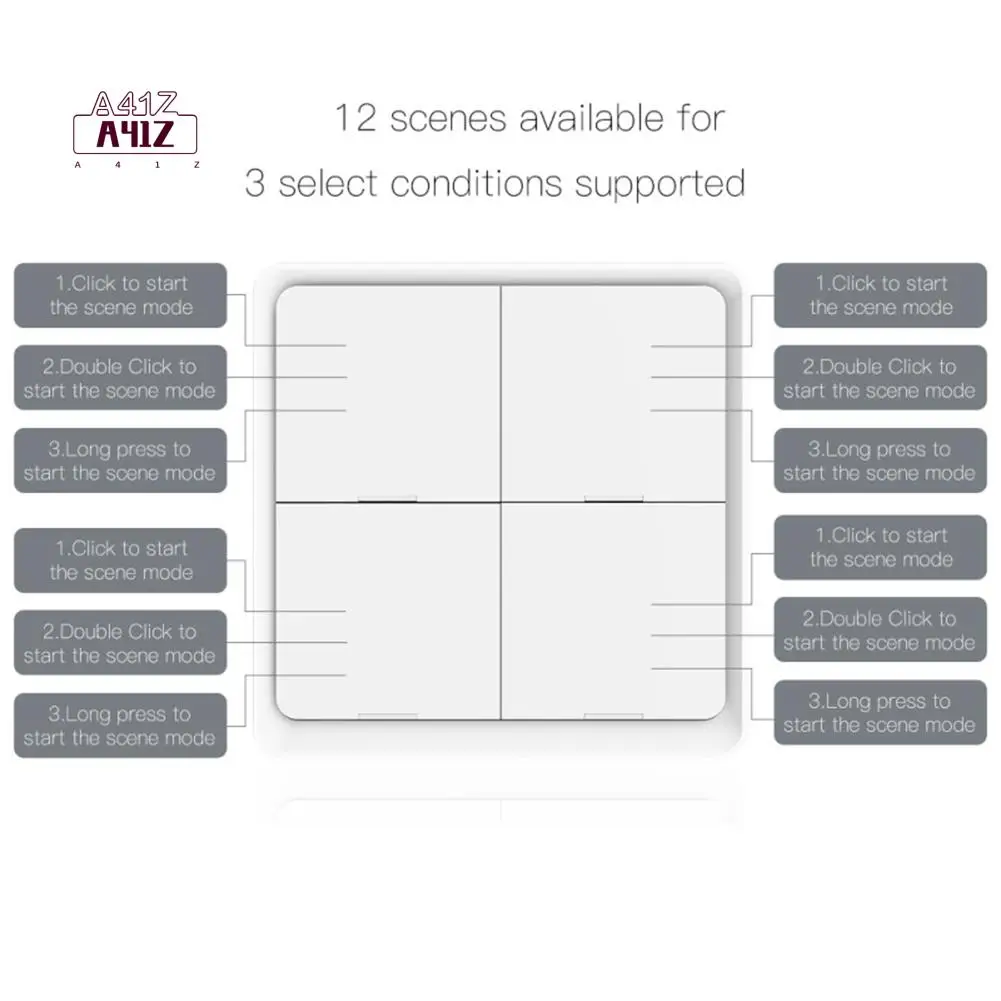 A41Z-1 PC 4 Gang Tuya Zigbee Wireless 12 Scene Switch Push Button Controller Battery Powered Automation Scenario ABS For Tuya De
A41Z-1 PC 4 Gang Tuya Zigbee Wireless 12 Scene Switch Push Button Controller Battery Powered Automation Scenario ABS For Tuya De