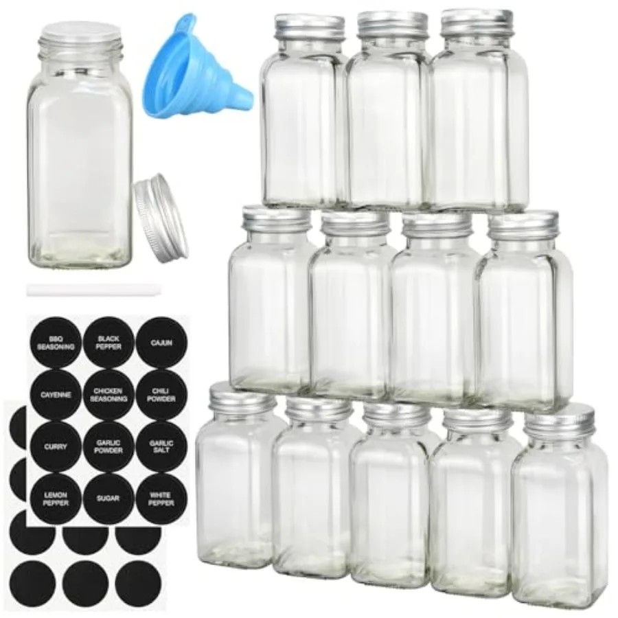 12pcs Glass Spice Jars, 4oz Empty Spice Jars with Metal Caps, Labels, Shaker Lids, Collapsible Funnel, Chalk Pen, Seasoning Org
12pcs Glass Spice Jars, 4oz Empty Spice Jars with Metal Caps, Labels, Shaker Lids, Collapsible Funnel, Chalk Pen, Seasoning Org
