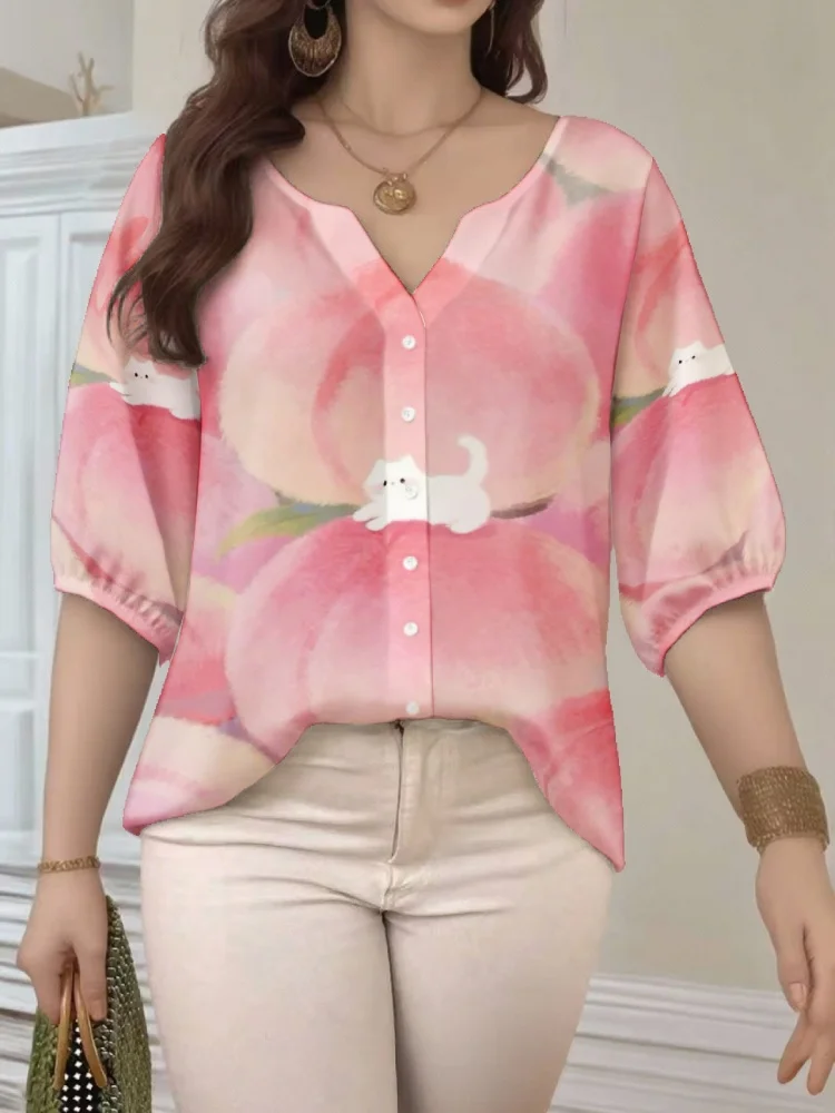 Plus Size 5XL Women's Cute Cat Print Blouse V-Neck 3/4 Sleeve Loose Casual Button Down Shirt Holiday Summer Chic Tunics Femme
Plus Size 5XL Women's Cute Cat Print Blouse V-Neck 3/4 Sleeve Loose Casual Button Down Shirt Holiday Summer Chic Tunics Femme