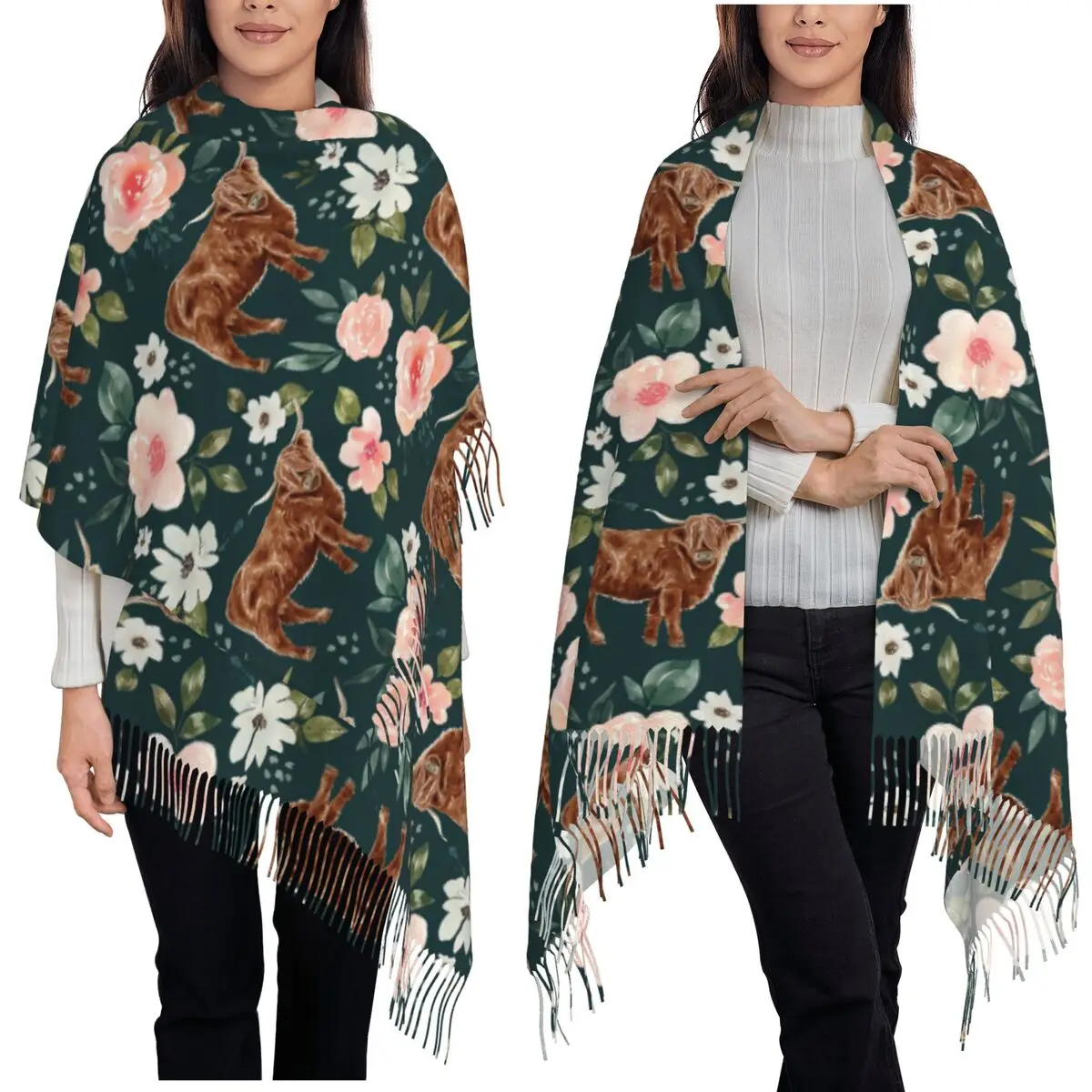 Изумрудно-зеленый шарф Highland Cow с цветочным принтом, шарфы с кисточками для женщин, мягкие теплые шали и накидки, длинная осенне-зимняя шаль
Изумрудно-зеленый шарф Highland Cow с цветочным принтом, шарфы с кисточками для женщин, мягкие теплые шали и накидки, длинная осенне-зимняя шаль