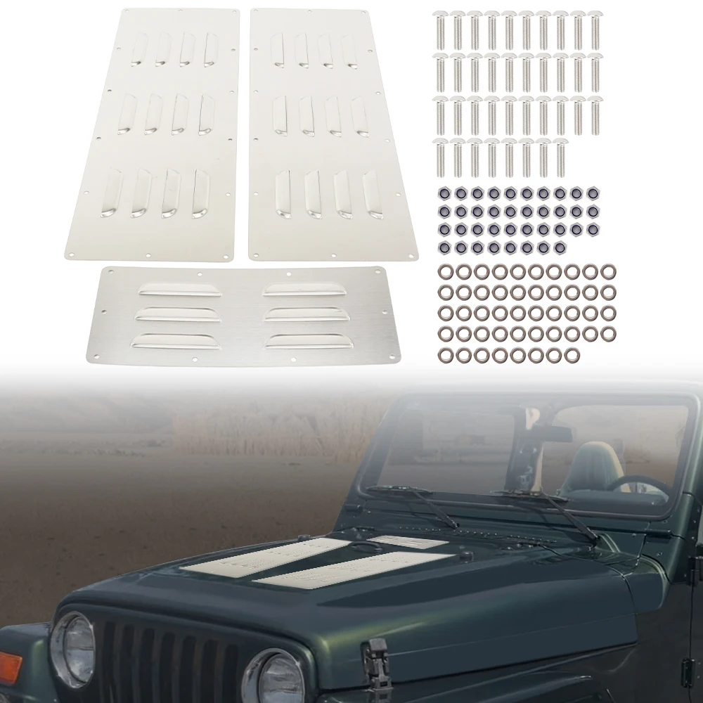 Front Engine Hood Vent Louver Panel Cover Vented Hood Louver Stainless Steel Wrangler TJ 1997 1998 1999 2000 2001 2002 For Jeep
Front Engine Hood Vent Louver Panel Cover Vented Hood Louver Stainless Steel Wrangler TJ 1997 1998 1999 2000 2001 2002 For Jeep