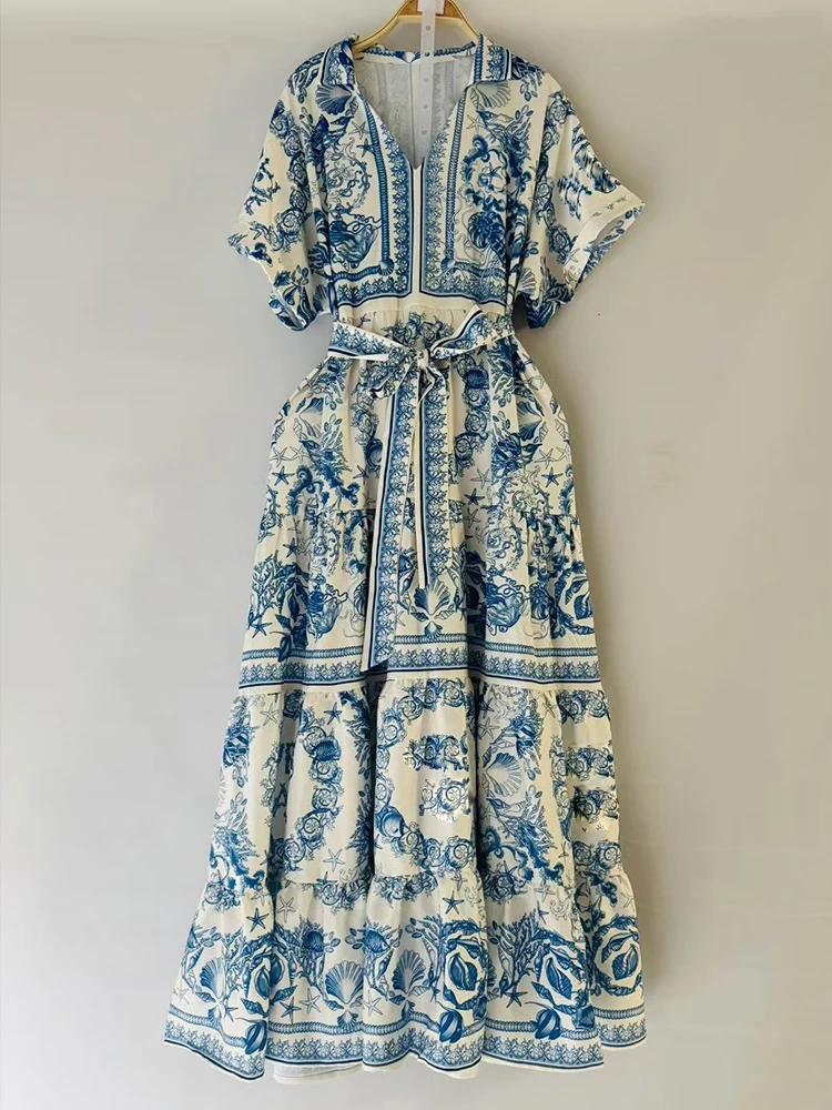 Summer 2025 women's shirt dress, retro geometric print lapel pullovers, lace-up cinched-waist dress, loose puffy skirt
Summer 2025 women's shirt dress, retro geometric print lapel pullovers, lace-up cinched-waist dress, loose puffy skirt