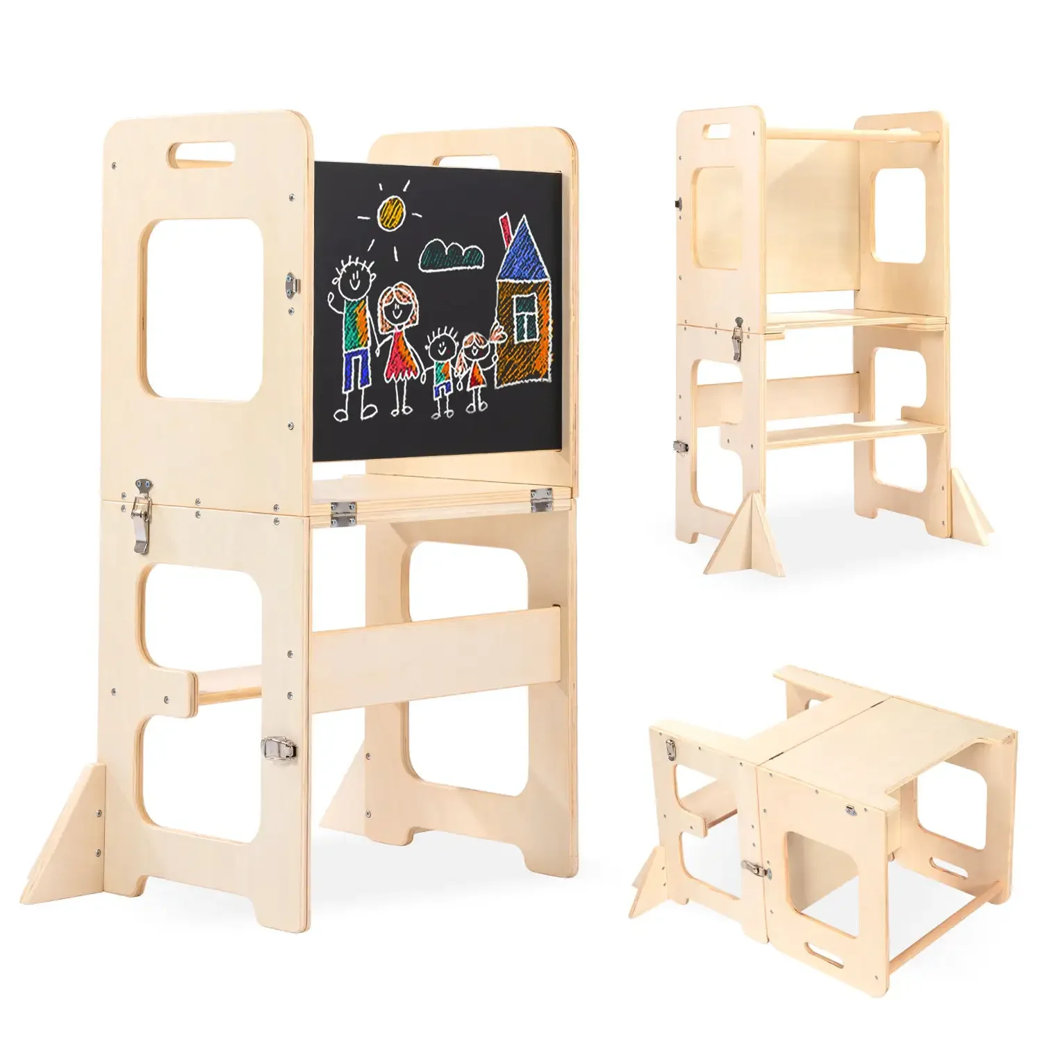 New 4 in 1 Multifunctional Wooden Kids Learning Tower Adjustable Height Baby Step Stool With Blackboard
New 4 in 1 Multifunctional Wooden Kids Learning Tower Adjustable Height Baby Step Stool With Blackboard
