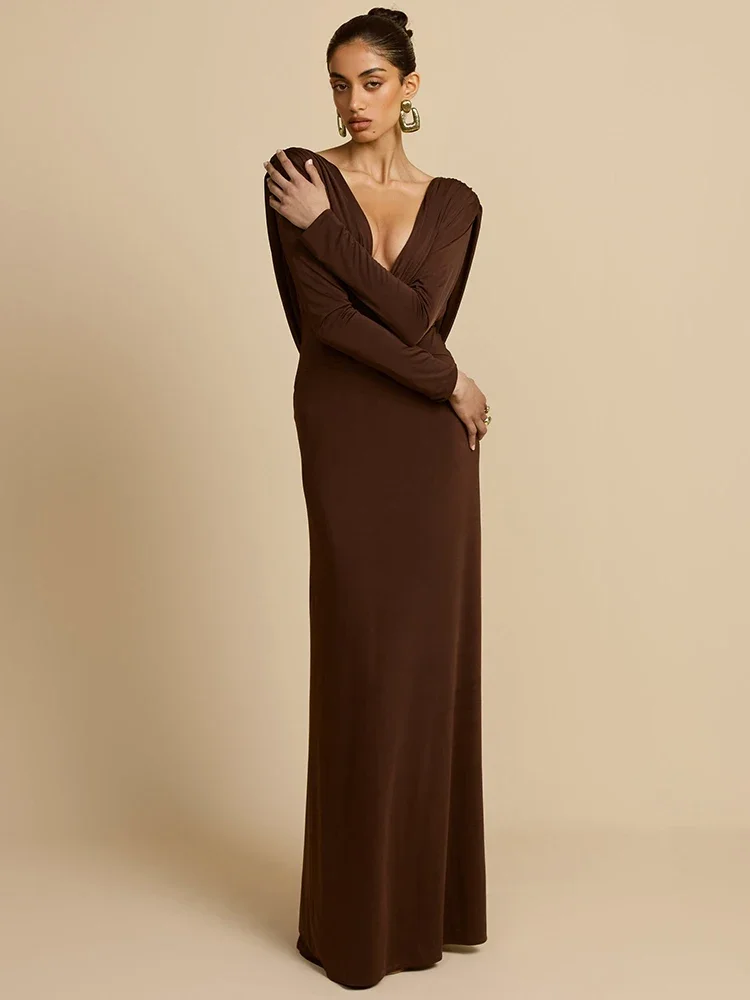 Elegant Deep V Neck Backless Sexy Maxi Dress For Women Brown Long Sleeve High Waist Ruched Club Party Long Dresses New
Elegant Deep V Neck Backless Sexy Maxi Dress For Women Brown Long Sleeve High Waist Ruched Club Party Long Dresses New