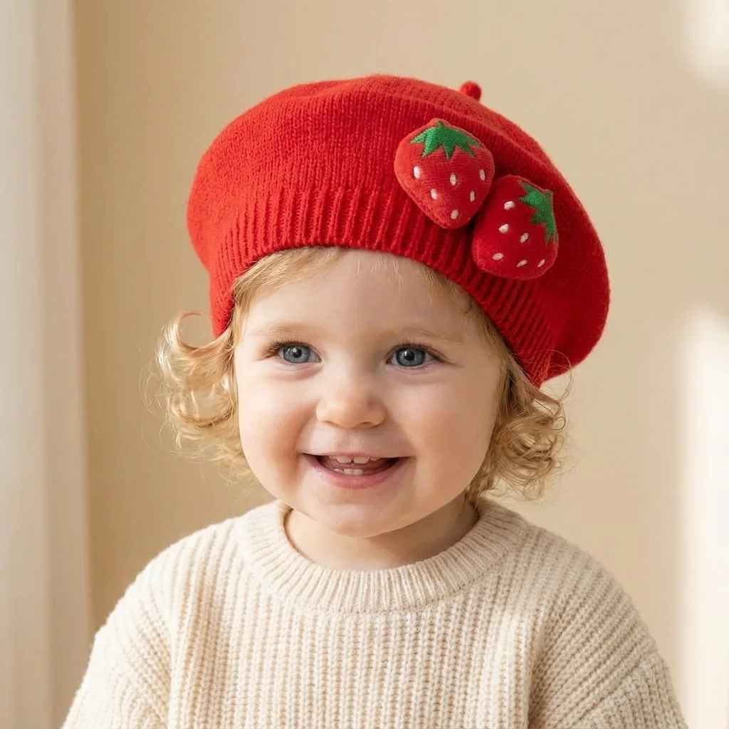 Toddler Baby Girls Knitted Beret Hat 2026 New Spring Adorable Strawberry Red Knit Cap Fashion Warm Soft Outdoor Kids Headwear
Toddler Baby Girls Knitted Beret Hat 2026 New Spring Adorable Strawberry Red Knit Cap Fashion Warm Soft Outdoor Kids Headwear