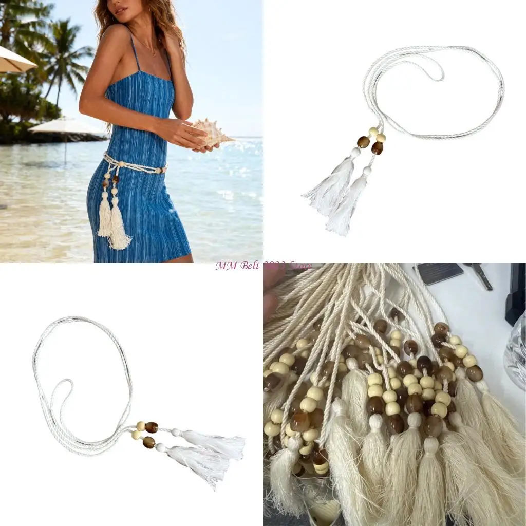 49ME Braided Waist Rope Belt Featuring Bead Detail And Long Fringe Trim
49ME Braided Waist Rope Belt Featuring Bead Detail And Long Fringe Trim