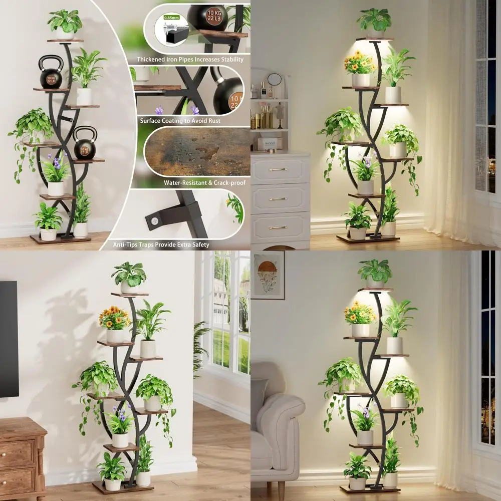 7-Tier Tall Indoor Lighted Plant Stand, 58 Height, Black, for Multiple Plants - Ideal for Home or Patio
7-Tier Tall Indoor Lighted Plant Stand, 58 Height, Black, for Multiple Plants - Ideal for Home or Patio
