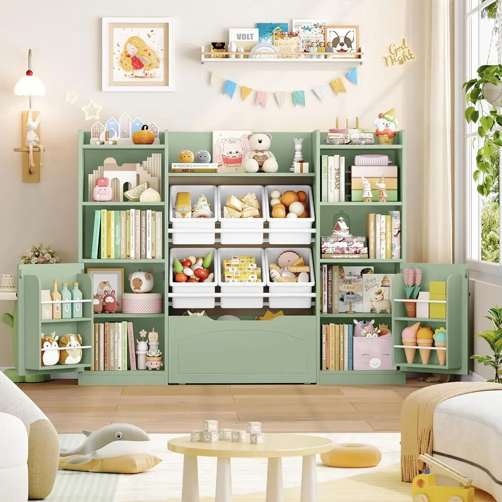 5-in-1 Playroom Organizer with 6 Bins and 8 Cubes, Green
5-in-1 Playroom Organizer with 6 Bins and 8 Cubes, Green