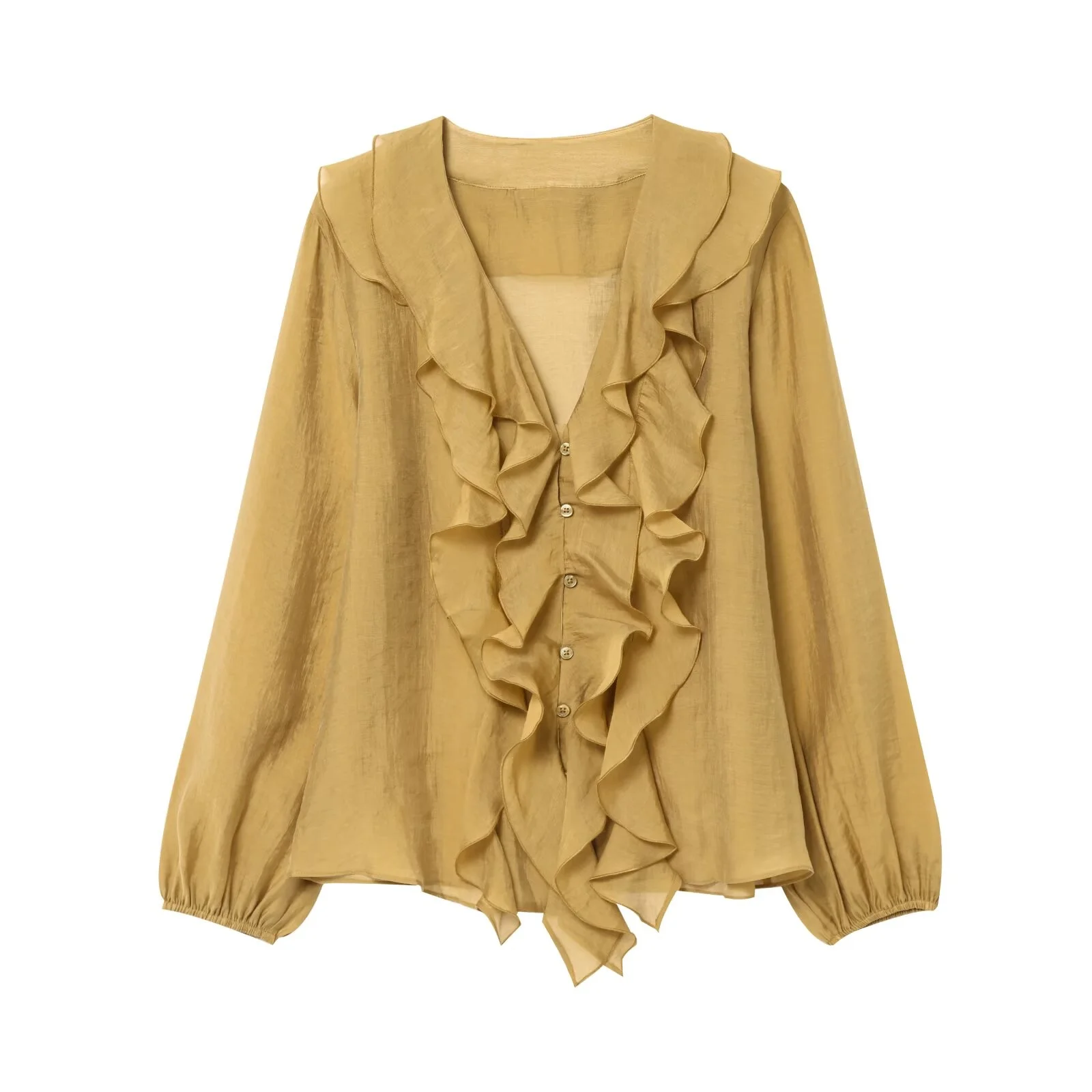 PB&ZA Women's V - neck Ruffled Long - sleeved Button - down Blouse for Summer for a Graceful and Stylish Look
PB&ZA Women's V - neck Ruffled Long - sleeved Button - down Blouse for Summer for a Graceful and Stylish Look