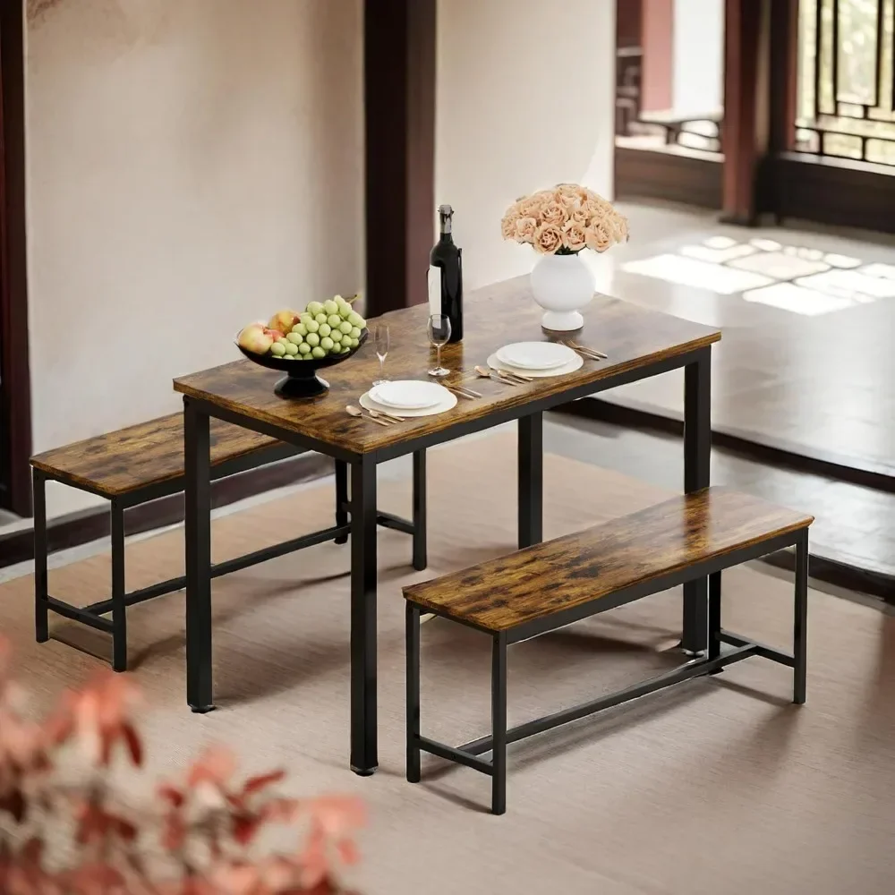 3-Piece 4 Bar 2 Dining Benches, 43.3'' Wood Kitchen Table & Chair Set for Breakfast Nook and Small Space, Brown&Black
3-Piece 4 Bar 2 Dining Benches, 43.3'' Wood Kitchen Table & Chair Set for Breakfast Nook and Small Space, Brown&Black