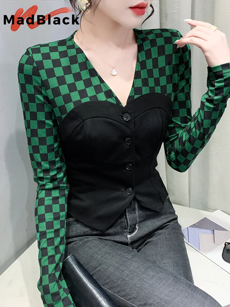 MadBlack Spring Fake Two Piece Tshirt Plaid V necks Long Sleeves HK Styles Tees Bottoming Tees Casual Tops Retro Autumn T32702Z
MadBlack Spring Fake Two Piece Tshirt Plaid V necks Long Sleeves HK Styles Tees Bottoming Tees Casual Tops Retro Autumn T32702Z