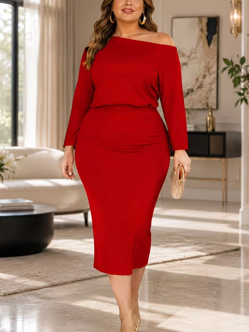 Plus Size Women Sexy Long Sleeve Midi Dress Oblique Shoulder Solid Simple Bodycon Cocktail Evening party Pencil Skirt
Plus Size Women Sexy Long Sleeve Midi Dress Oblique Shoulder Solid Simple Bodycon Cocktail Evening party Pencil Skirt