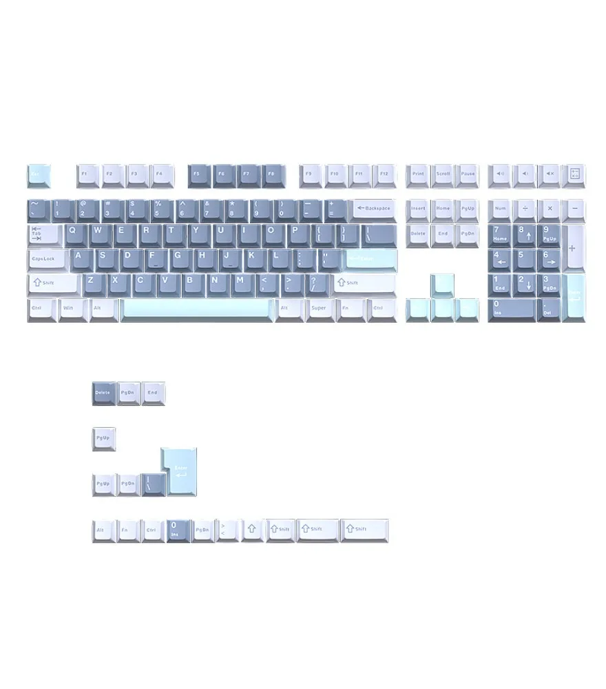 Sky blue mechanical keyboard keycap PBT material 128 keys small full set original height
Sky blue mechanical keyboard keycap PBT material 128 keys small full set original height