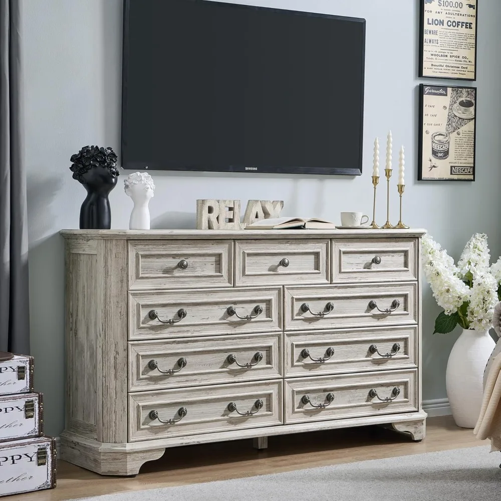 Rustic 54" Wide Farmhouse Style 9-Drawer Dresser, Vintage Wood Chest with Natural Texture for Bedroom Storage
Rustic 54" Wide Farmhouse Style 9-Drawer Dresser, Vintage Wood Chest with Natural Texture for Bedroom Storage
