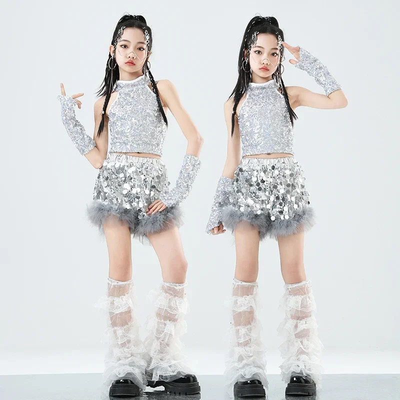 Hip Hop Clothing Girl Crop Sequined Tank Vest Girls Silver Short K-pop Tiered Skirt Kids Streetwear Child Jazz Dance Clothes Set
Hip Hop Clothing Girl Crop Sequined Tank Vest Girls Silver Short K-pop Tiered Skirt Kids Streetwear Child Jazz Dance Clothes Set