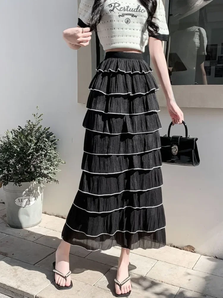 French Chic Faldas Largas Layered Ruffles Color-block Draped Streetwear Folds Elastic High Waisted Cake Skirt Autumn
French Chic Faldas Largas Layered Ruffles Color-block Draped Streetwear Folds Elastic High Waisted Cake Skirt Autumn