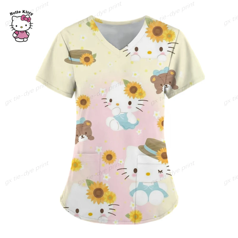 Women Short Sleeve Scrub Tops Hello Kitty Print Nurse Uniform V-Neck Pocket Care Workers T-Shirt Tops Clinic Working Clothing
Women Short Sleeve Scrub Tops Hello Kitty Print Nurse Uniform V-Neck Pocket Care Workers T-Shirt Tops Clinic Working Clothing