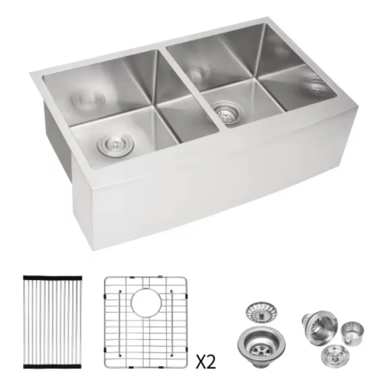 ATV Modern Large Double Bowl Kitchen Sink With Drain Board 33x21 Inch, American 304 Stainless Steel Apron Front Farmhouse Sink
ATV Modern Large Double Bowl Kitchen Sink With Drain Board 33x21 Inch, American 304 Stainless Steel Apron Front Farmhouse Sink