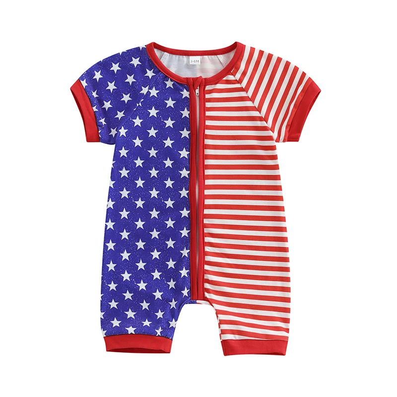 EWODOS Baby Boys Jumpsuit, Short Sleeve Crew Neck Stars Stripes Print Zipper Closure Summer Romper Clothes for for 4th of July
EWODOS Baby Boys Jumpsuit, Short Sleeve Crew Neck Stars Stripes Print Zipper Closure Summer Romper Clothes for for 4th of July