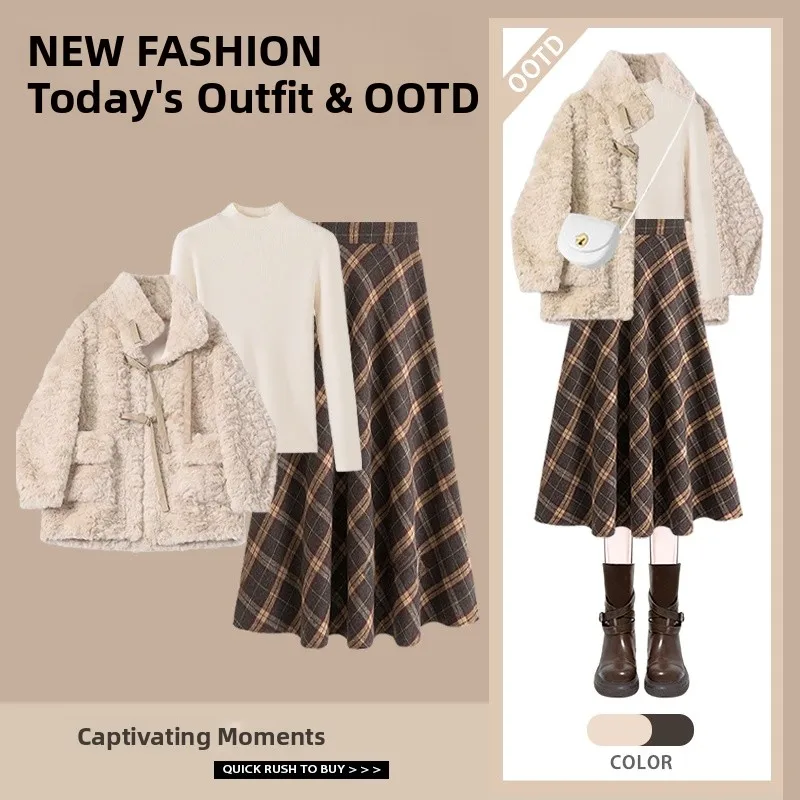 Faionable Winter Outfit Women's Thiened Fce Lined High Waist Skirt Tee Piece Set Korean Sle Base irt Coat
Faionable Winter Outfit Women's Thiened Fce Lined High Waist Skirt Tee Piece Set Korean Sle Base irt Coat