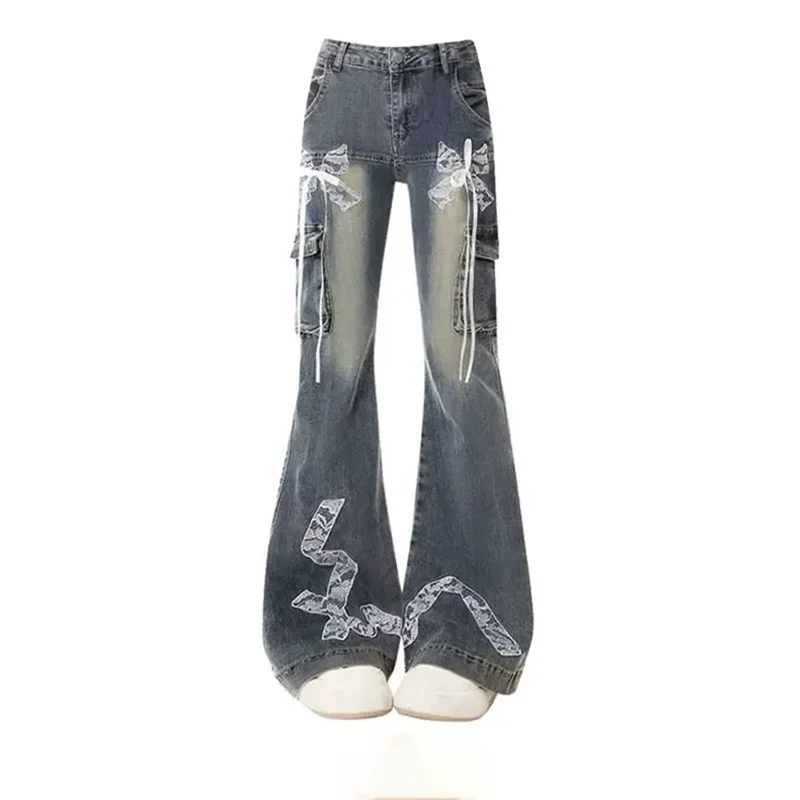 2025 Summer Lace Bow Micro-Lace Jeans Women's High-Waist Slim Pleated High-End Spice High-Street Slimming Denim Flared Pants
2025 Summer Lace Bow Micro-Lace Jeans Women's High-Waist Slim Pleated High-End Spice High-Street Slimming Denim Flared Pants