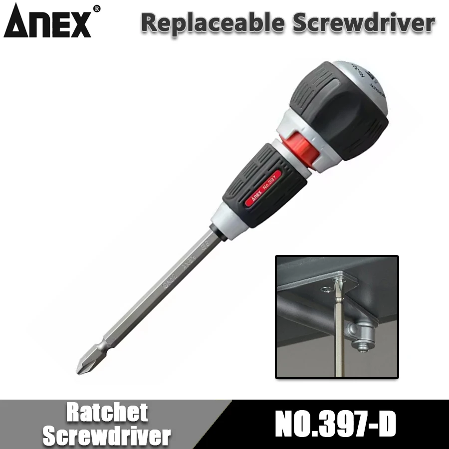ANEX Ratchet Screwdriver with Strong Magnetic Bit Replaceable Screwdrivers Handle for Phillips Hand Tools NO.397-D
ANEX Ratchet Screwdriver with Strong Magnetic Bit Replaceable Screwdrivers Handle for Phillips Hand Tools NO.397-D