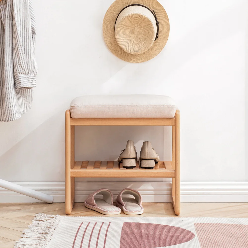 Natural Solid Wood Shoe Bench, Beech Wood Storage Rack Organizer with High Rebound Sponge Cushion
Natural Solid Wood Shoe Bench, Beech Wood Storage Rack Organizer with High Rebound Sponge Cushion