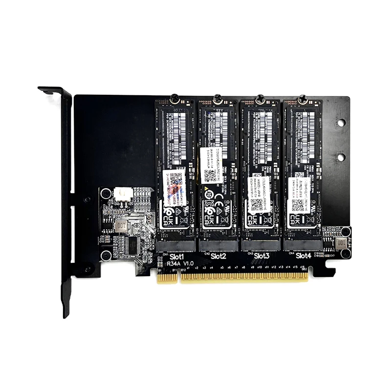 PCIe5.0 x16 to 4-Port Adapter Card for M.2 NVMe Solid State Drive SSD 4-Disks Splitter Card PCIe 5.0 x16 128Gbps Expansion Card
PCIe5.0 x16 to 4-Port Adapter Card for M.2 NVMe Solid State Drive SSD 4-Disks Splitter Card PCIe 5.0 x16 128Gbps Expansion Card