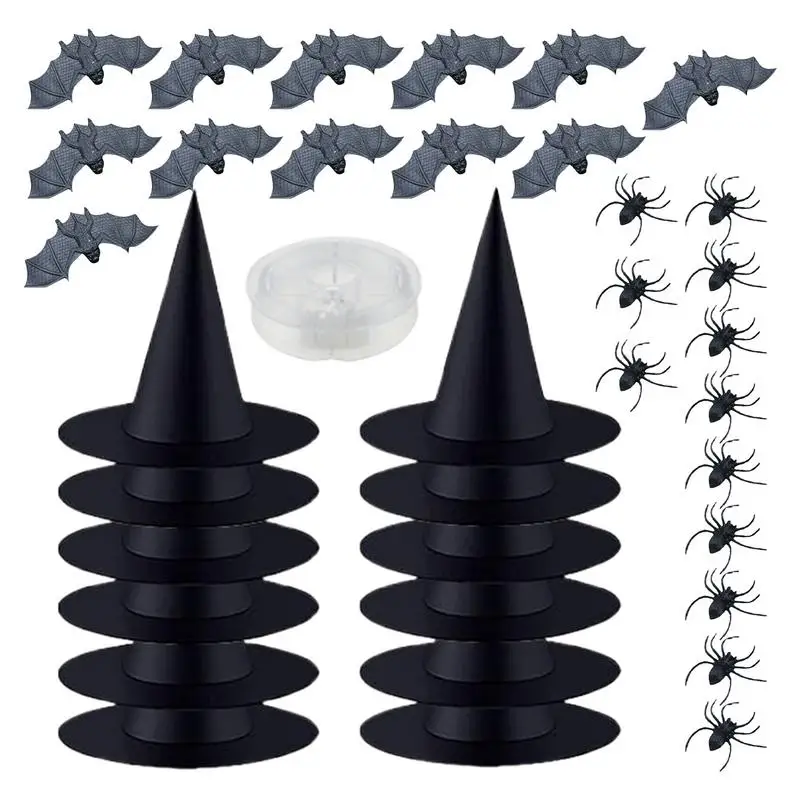 Witch Hat Decorations Witches Hat Halloween Hat 12X Wizard Hat Black Party Hats With Spiders & Bats Tree Ornaments Photo Props
Witch Hat Decorations Witches Hat Halloween Hat 12X Wizard Hat Black Party Hats With Spiders & Bats Tree Ornaments Photo Props