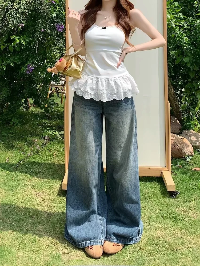 Retro Washed Denim Jeans High Waist Straight Leg Slimming Wide Leg Pants Women's Spring Summer Lazy Draped Long Trousers
Retro Washed Denim Jeans High Waist Straight Leg Slimming Wide Leg Pants Women's Spring Summer Lazy Draped Long Trousers