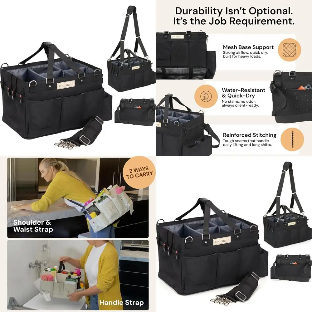 X-Large Black Nylon Cleaning Tote with Adjustable Straps, 9 Pockets, and Dividers for Diaper and Supply Organization
X-Large Black Nylon Cleaning Tote with Adjustable Straps, 9 Pockets, and Dividers for Diaper and Supply Organization