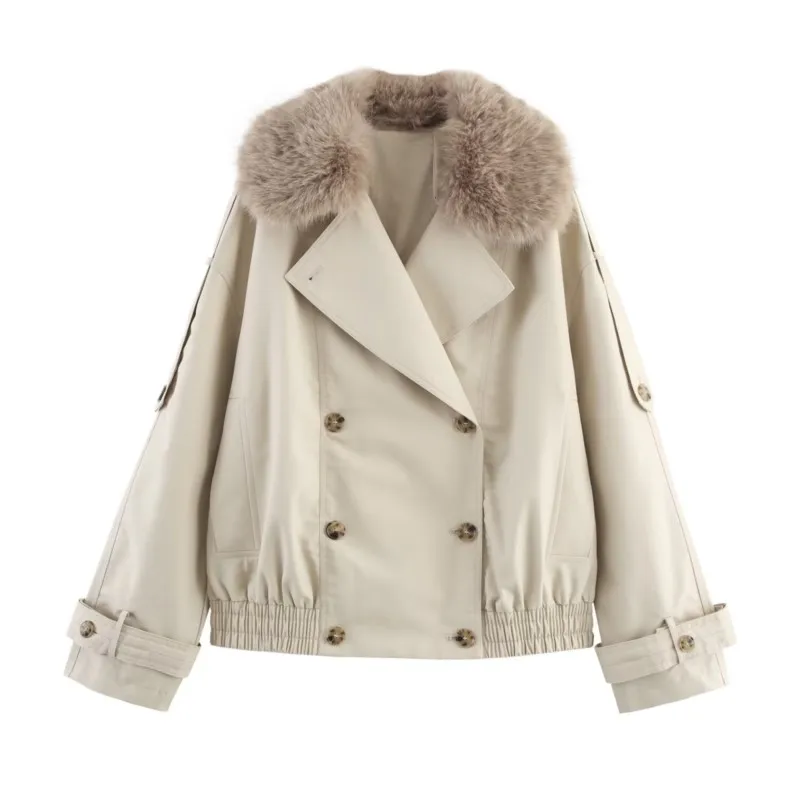 Chic Fur Collar Short Windbreaker Coat Women Fashion Double Breasted Pocket Loose Jacket Autumn Daily Commuting Office Outerwear
Chic Fur Collar Short Windbreaker Coat Women Fashion Double Breasted Pocket Loose Jacket Autumn Daily Commuting Office Outerwear