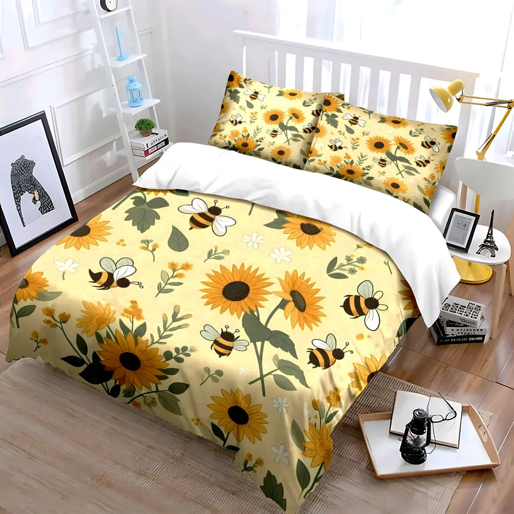 "Sunflower Bee-Themed Decor Set" Exquisite three-piece bedding set gift for kids and adults
"Sunflower Bee-Themed Decor Set" Exquisite three-piece bedding set gift for kids and adults