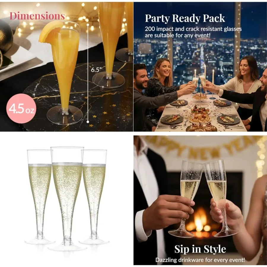 Set of 200 Plastic Champagne Flutes - Champagne Glasses for Parties, Weddings, Events - 4.5 oz Disposable Drinkware - Elegant S
Set of 200 Plastic Champagne Flutes - Champagne Glasses for Parties, Weddings, Events - 4.5 oz Disposable Drinkware - Elegant S