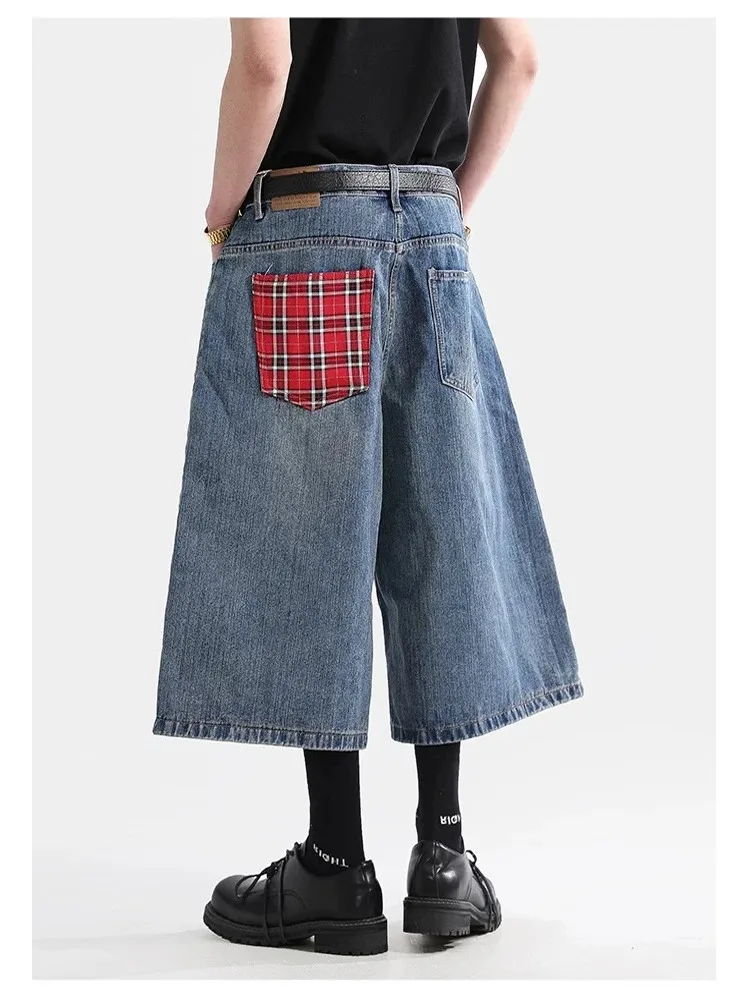 Summer Trendy Plaid Pocket Splicing Seven-Foot Loose Straight Leg Wide Washed Shorts for Men Casual Youth Jeans
Summer Trendy Plaid Pocket Splicing Seven-Foot Loose Straight Leg Wide Washed Shorts for Men Casual Youth Jeans