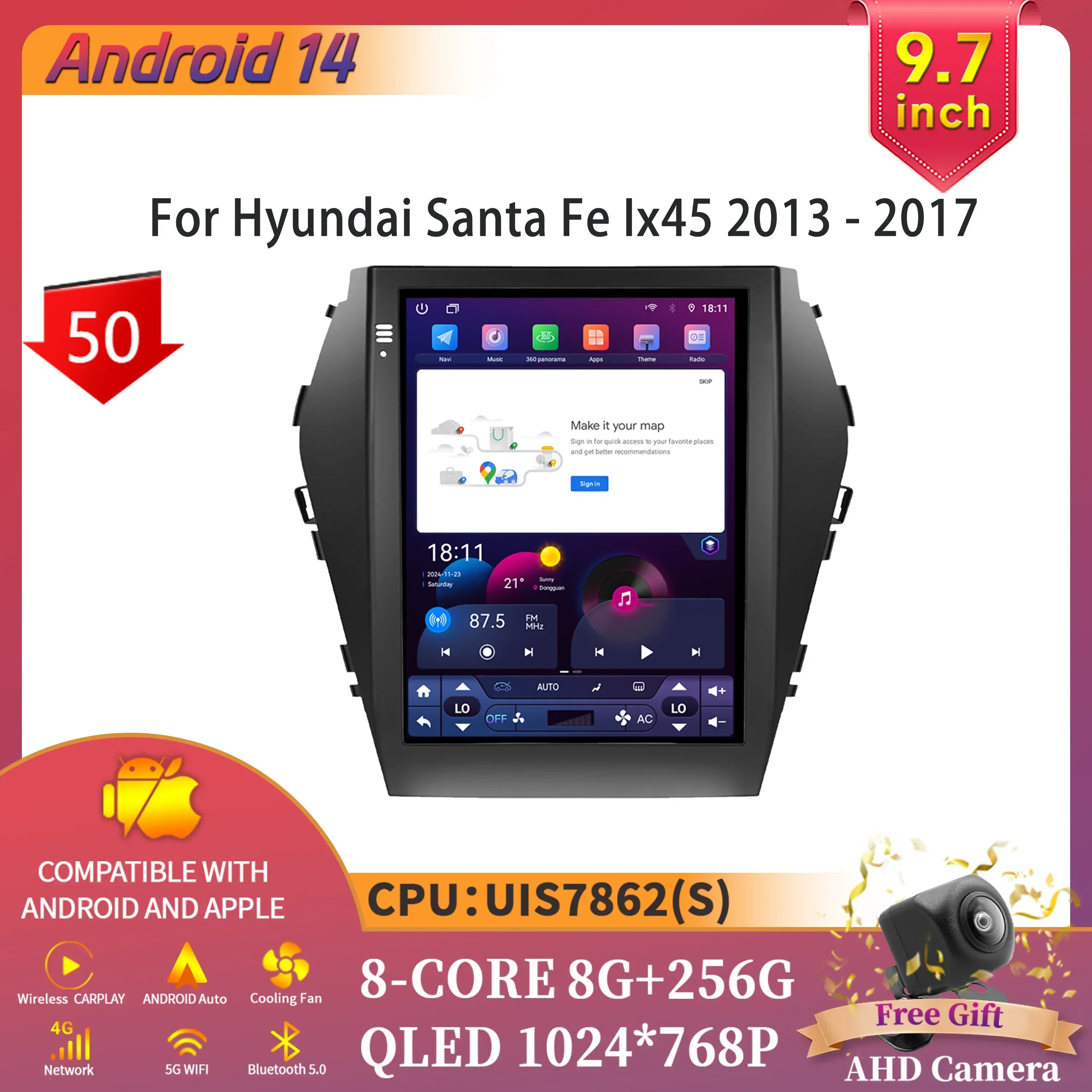 9.7inch Car Radio Multimedia Intelligent Bluetooth Carplay Touch Screen Android 14 For Hyundai Santa Fe Ix45 2013 - 2017
9.7inch Car Radio Multimedia Intelligent Bluetooth Carplay Touch Screen Android 14 For Hyundai Santa Fe Ix45 2013 - 2017