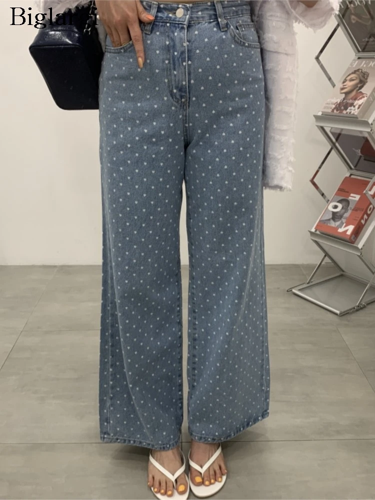 Jeans Polka Dot Print Long Straight Pant Women Fashion Casual High Waist Ladies Trousers Korean Style Loose Pleated Woman Pants
Jeans Polka Dot Print Long Straight Pant Women Fashion Casual High Waist Ladies Trousers Korean Style Loose Pleated Woman Pants