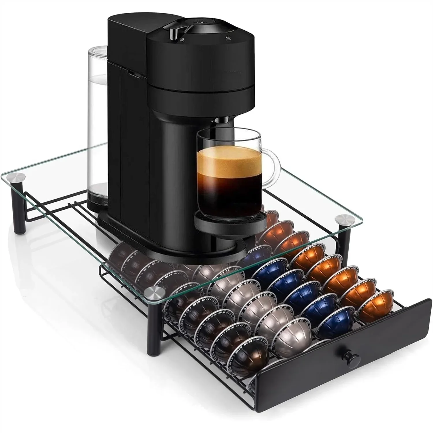 Coffee Pod Drawer Organizer for 40 Capsules, Under Coffee Maker Storage with Tempered Glass, Compatible with Vertuo Models
Coffee Pod Drawer Organizer for 40 Capsules, Under Coffee Maker Storage with Tempered Glass, Compatible with Vertuo Models